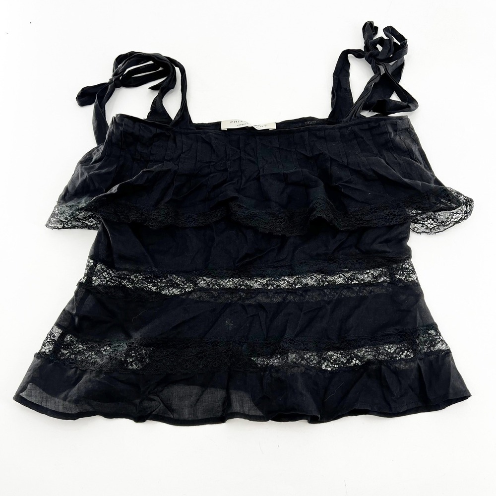 Philosophy Black Lace Trim Tiered Spaghetti Strap Cami Top Women's